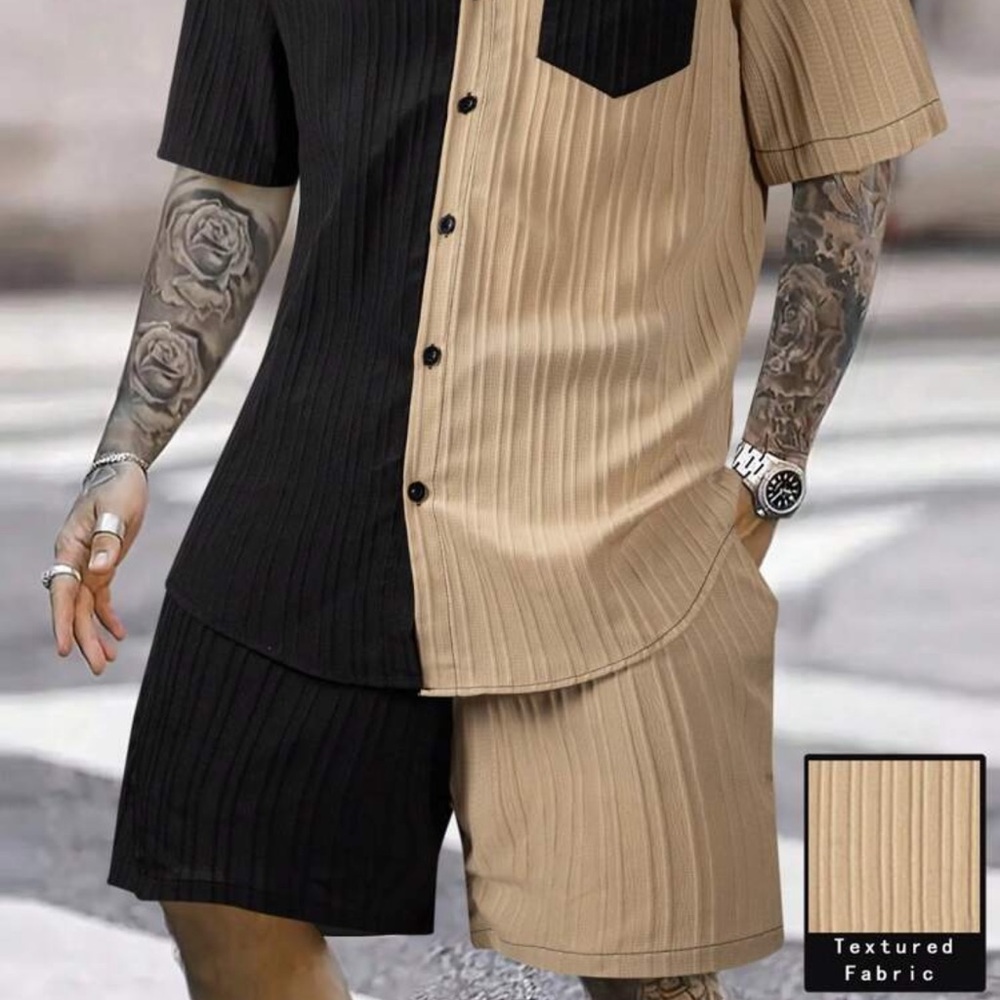 Manfinity Men's Color Block Short Sleeve Shirt And Shorts Set